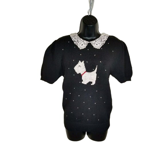 Vtg Crystal Sportswear Scottie Dog Crocheted Collar- Ramie And Cotton Blend Lg - Picture 1 of 11